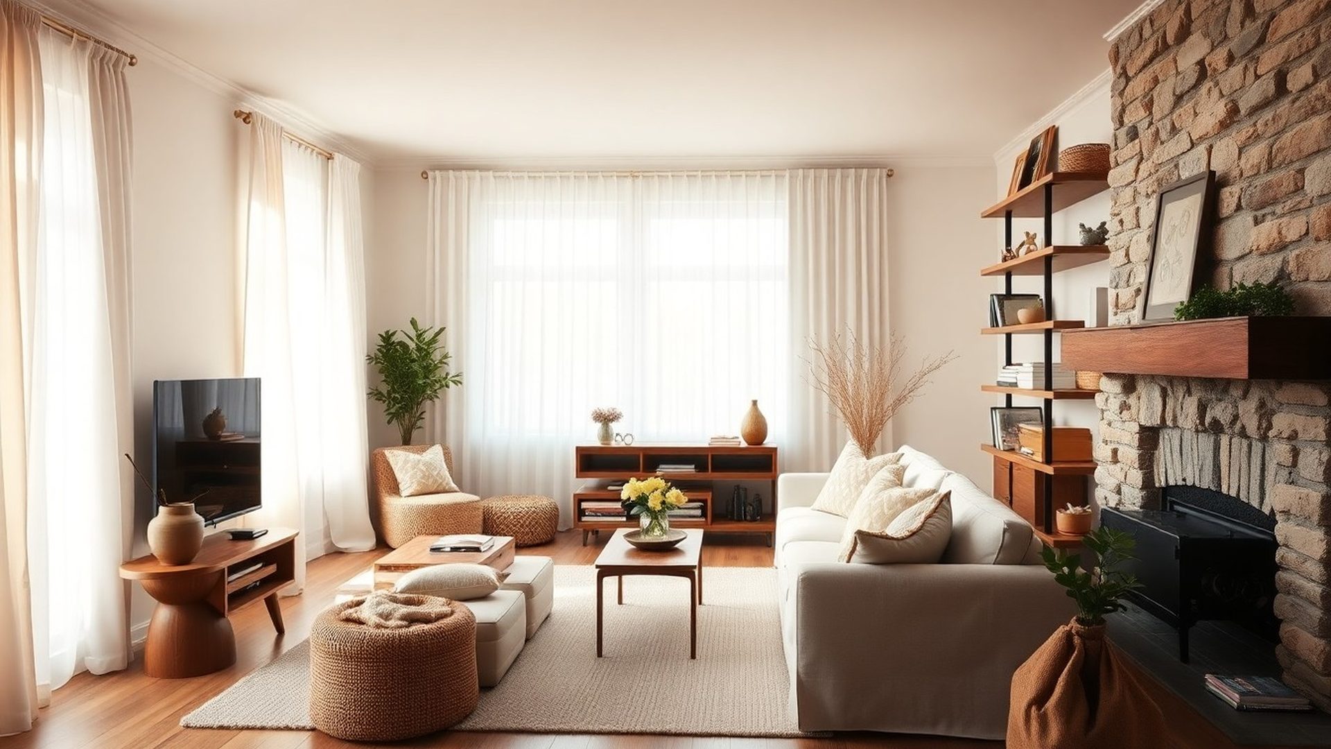 Editorial view of a Halifax living room in rose-warm afternoon light