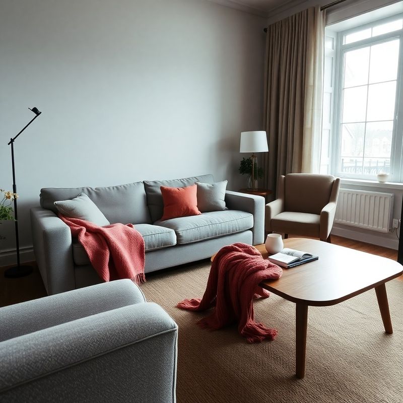 Small Halifax living room after a low-cost reset with floated sofa and warm floor lamp